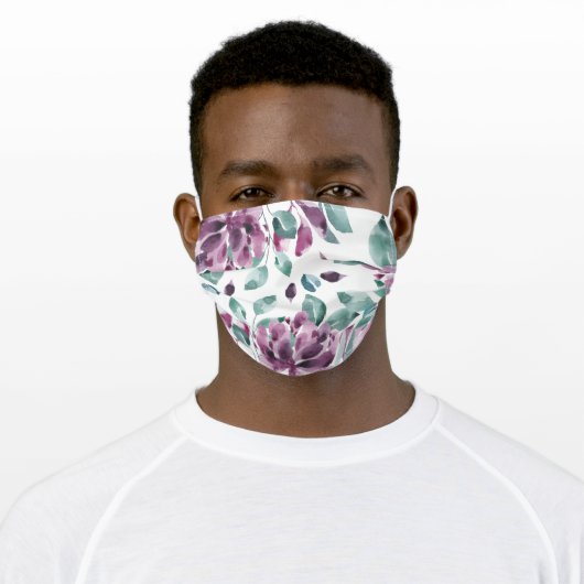 Purple Floral & Green Leafy Adult Cloth Face Mask (Worn)