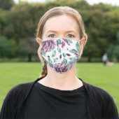 Purple Floral & Green Leafy Adult Cloth Face Mask (Outside)