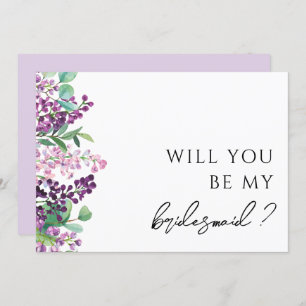 Purple Floral Greenery Bridesmaid Proposal Card
