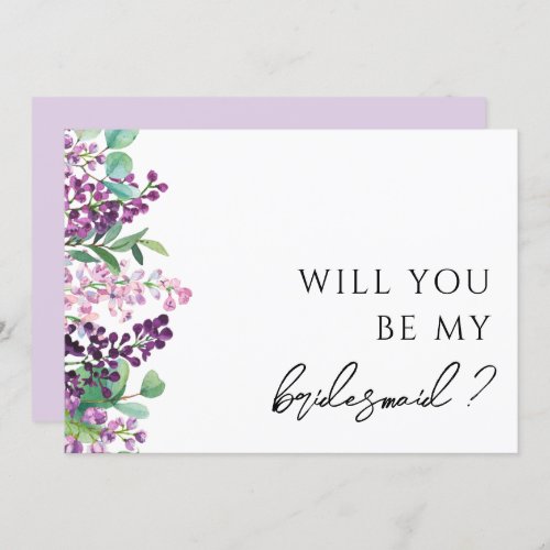 Purple Floral Greenery Bridesmaid Proposal Card