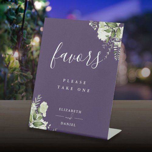 Purple Floral Greenery Favors Table Pedestal Sign