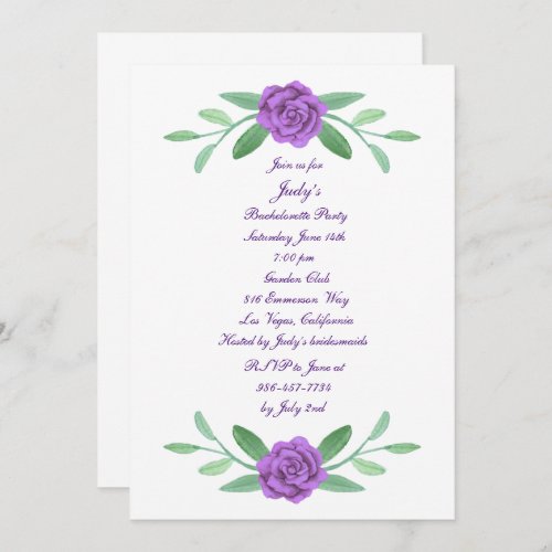 Purple Floral Greenery Foliage Bachelorette Party Invitation