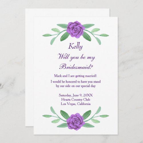 Purple Floral Greenery Foliage Bridesmaid Card