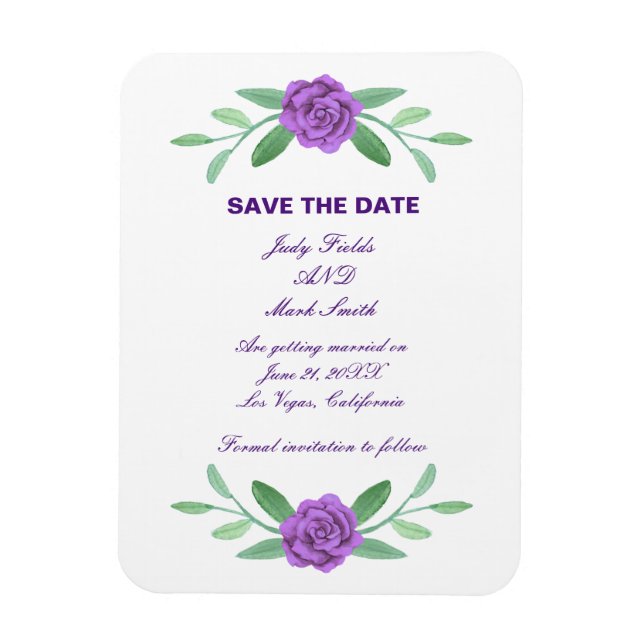 Purple Floral Greenery Foliage Save The Date Magnet (Vertical)