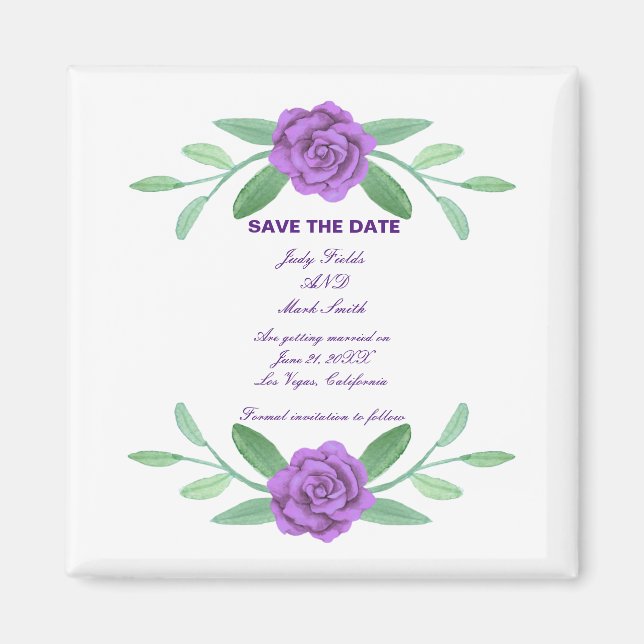 Purple Floral Greenery Foliage Save The Date Magnet (Front)