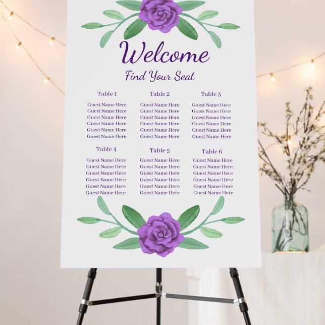 Purple Floral Greenery Foliage Seating Chart Foam Board (In Situ (Stand))