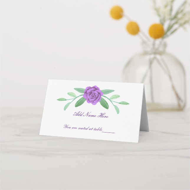 Purple Floral Greenery Foliage Table Place Card (Front)