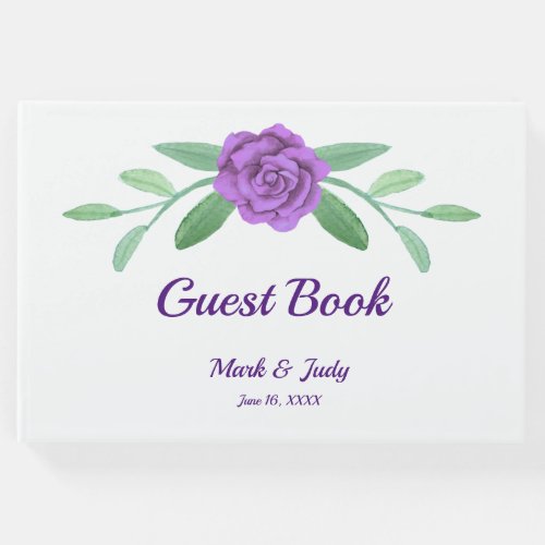 Purple Floral Greenery Foliage Wedding Guest Book