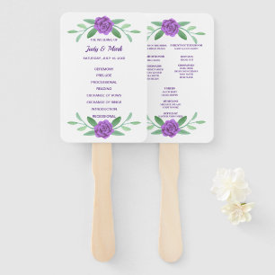 Purple Floral Greenery Foliage Wedding Program Hand Fan