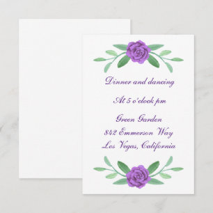 Purple Floral Greenery Foliage Wedding Reception RSVP Card