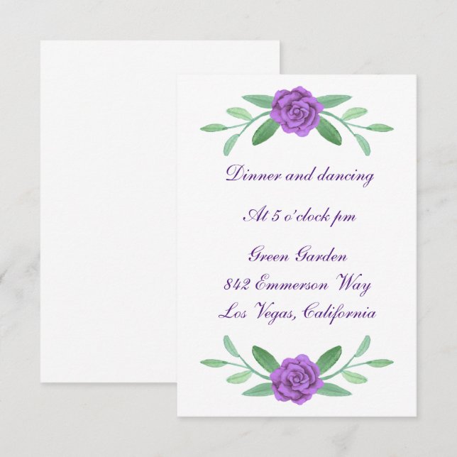 Purple Floral Greenery Foliage Wedding Reception RSVP Card (Front/Back)