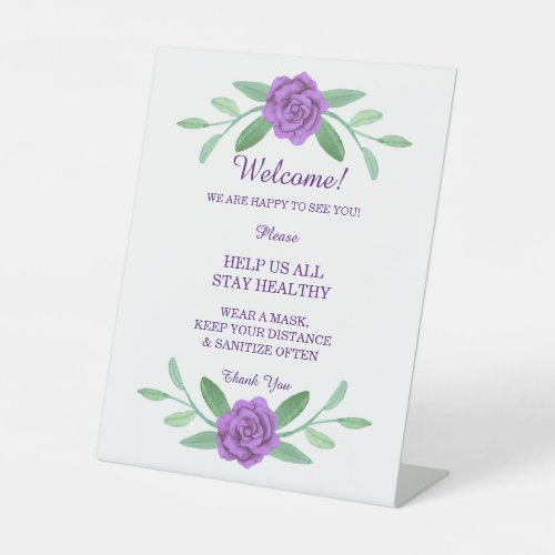 Purple Floral Greenery Foliage Wedding Safety Pedestal Sign