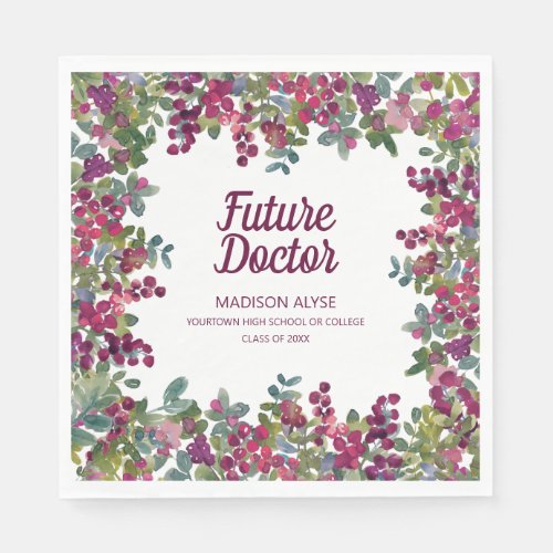 Purple Floral Greenery Future Doctor Graduation Napkins