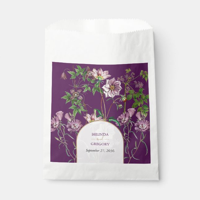 Purple Floral Greenery Gold Arch Wedding  Favor Bag (Front)
