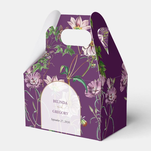 Purple Floral Greenery Gold Arch Wedding  Favor Boxes (Front Side)