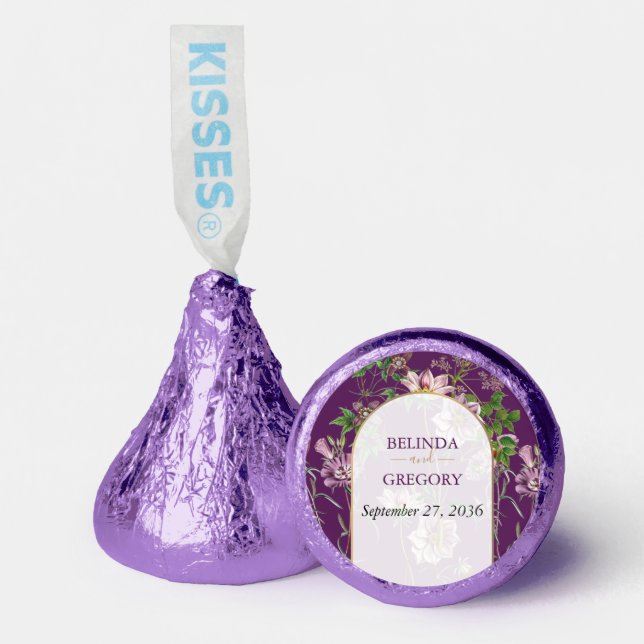 Purple Floral Greenery Gold Arch Wedding  Hershey®'s Kisses® (Front)