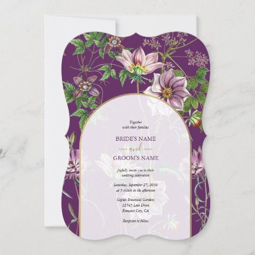 Purple Floral Greenery Gold Arch Wedding Invitation