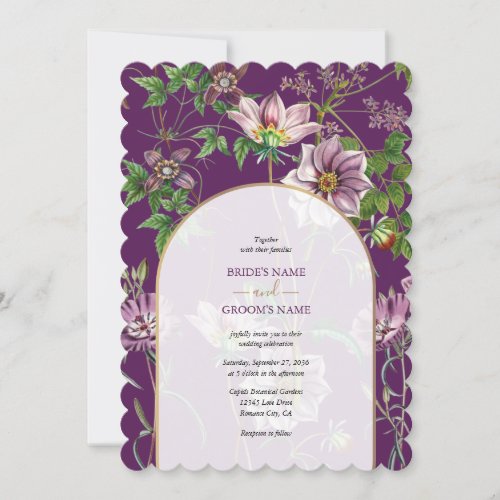 Purple Floral Greenery Gold Arch Wedding  Invitation