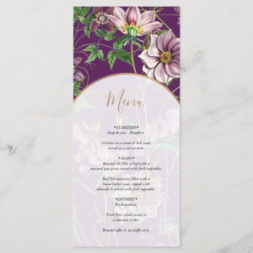 Purple Floral Greenery Gold Arch Wedding Menu