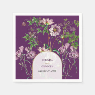 Purple Floral Greenery Gold Arch Wedding Napkins