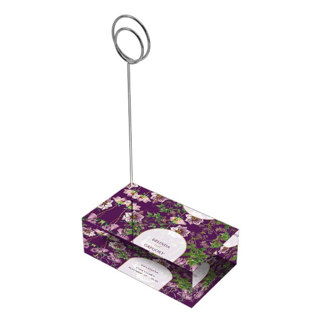 Purple Floral Greenery Gold Arch Wedding Place Card Holder (Corner)
