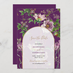 Purple Floral Greenery Gold Arch Wedding Save The Date