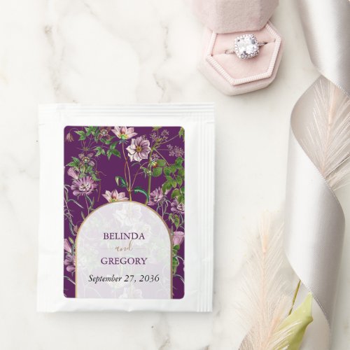 Purple Floral Greenery Gold Arch Wedding Tea Bag Drink Mix