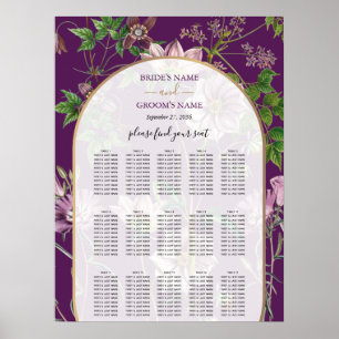 Purple Floral Greenery Gold Wedding Seating Chart
