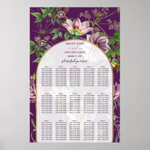 Purple Floral Greenery Gold Wedding Seating Chart