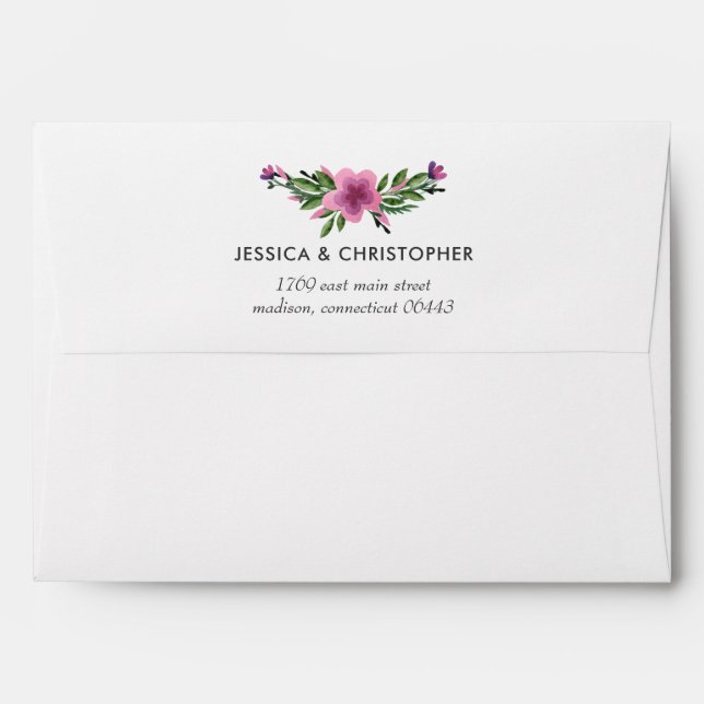 Purple Floral Greenery Lined Wedding Envelope (Back (Top Flap))