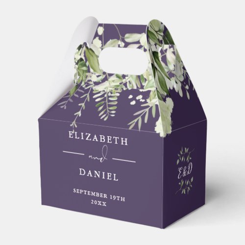 Purple Floral Greenery Monogram Wedding Favor Boxes