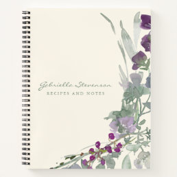 Purple Floral Greenery Watercolor Custom Recipe Notebook