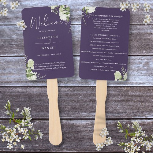 Purple Floral Greenery Wedding Program Hand Fan