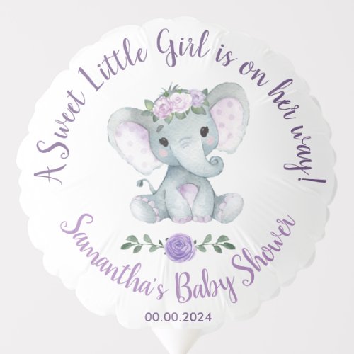 Purple Floral Grrl Elephant Balloon Baby Shower