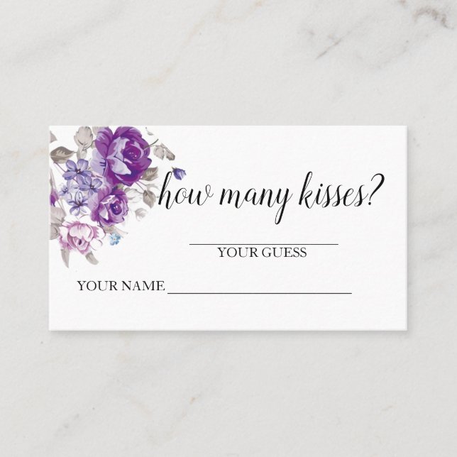 Purple Floral Guess How Many Kisses Game Card (Front)