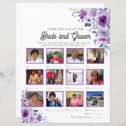Purple Floral Guess the Age of the Bride and Groom (Front/Back)