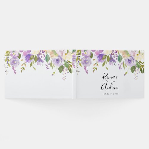 Purple floral guest book mauve wedding guest book