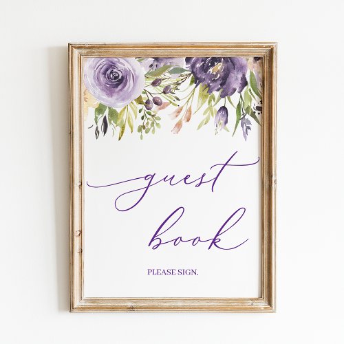 Purple Floral Guest Book Sign