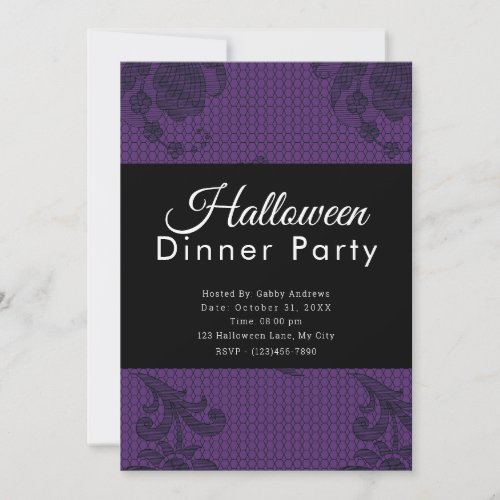 Purple Floral Halloween Dinner Party Invitation