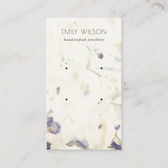 Purple Floral Handmade Paper Texture Earring Business Card (Front)
