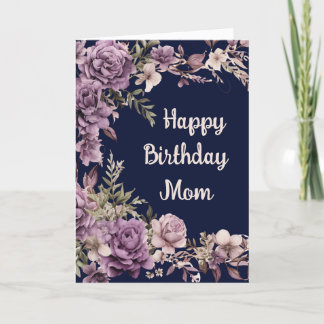 Purple Floral Happy Birthday Wishes for Mom 2 Thank You Card