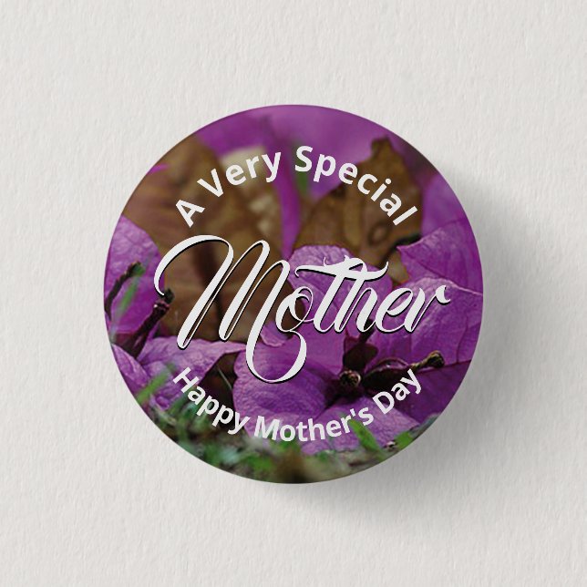 Purple Floral HAPPY MOTHER'S DAY Church Give-away Button (Front)