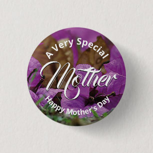 Purple Floral HAPPY MOTHER'S DAY Church Give-away Button