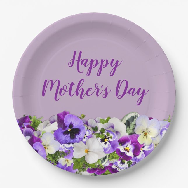 Purple Floral Happy Mother's Day Paper Plates (Front)