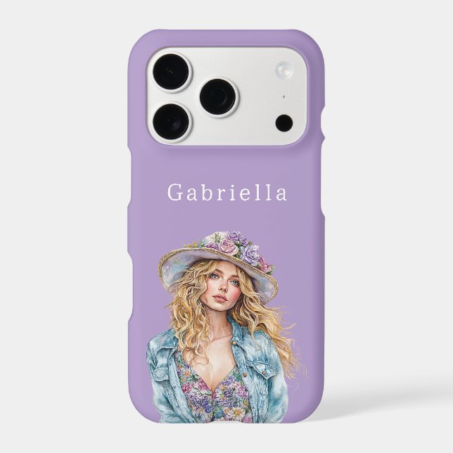 Purple Floral Hat Girl iPhone Case (Back)