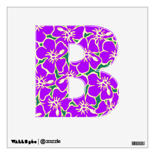 Purple Floral Hawaiian Luau  Initial Letter B Wall Sticker