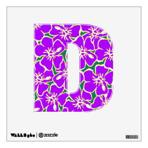 Purple Floral Hawaiian Luau  Initial Letter D Wall Sticker