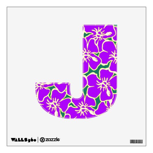 Purple Floral Hawaiian Luau  Initial Letter J Wall Sticker