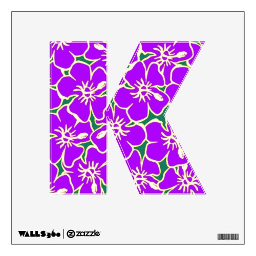 Purple Floral Hawaiian Luau  Initial Letter K Wall Decal