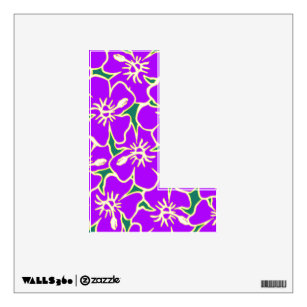 Purple Floral Hawaiian Luau  Initial Letter L Wall Decal